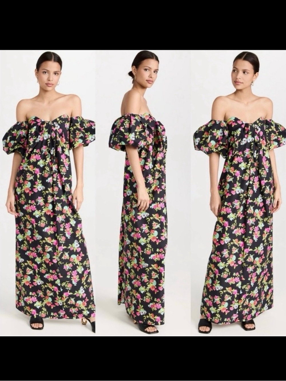 CAROLINE CONSTAS New York Reyna Floral Maxi Dress Sz S Off Shoulder Puff $695